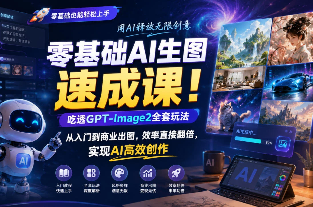 【精】零基础AI生图速成课!吃透GPT-Image2全套玩法,从入门到商业出图,效率直接翻倍,实现AI高效创作-副业吧