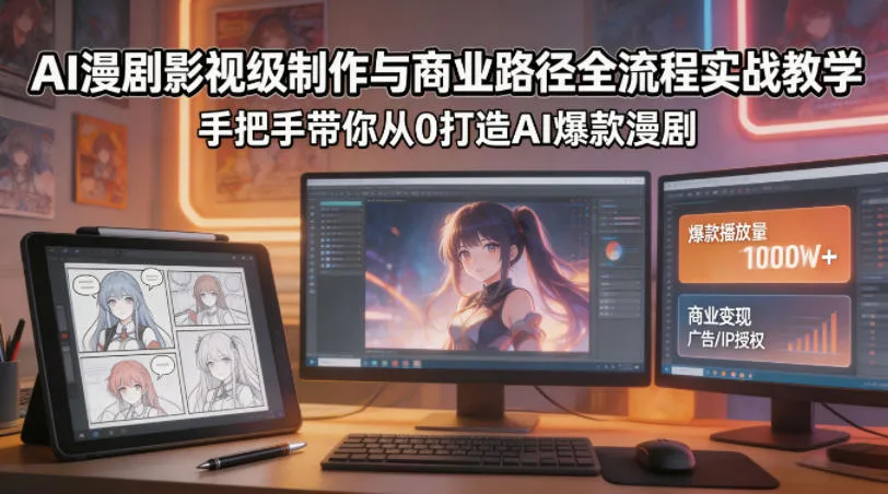 AI漫剧影视级制作与商业路径全流程实战教学，手带你从0打造AI爆款漫剧-副业吧