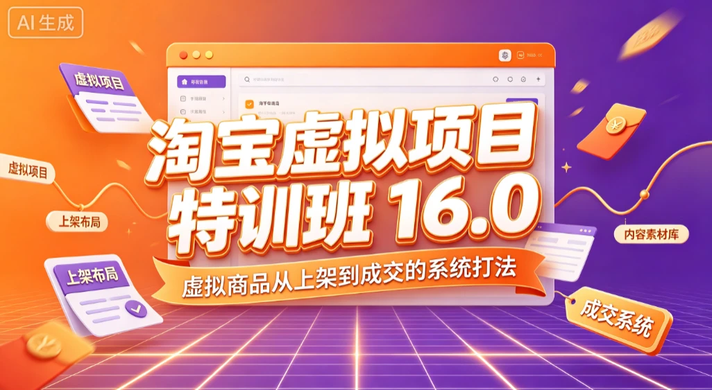 【精】淘宝虚拟项目特训班 16.0，虚拟商品从上架到成交的系统打法-副业吧