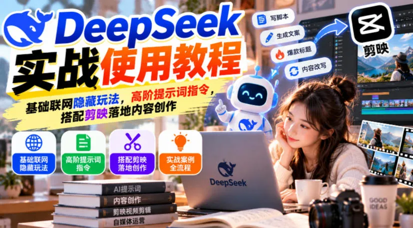 DeepSeek实战使用教程｜基础联网隐藏玩法，高阶提示词指令，搭配剪映落地内容创作-副业吧