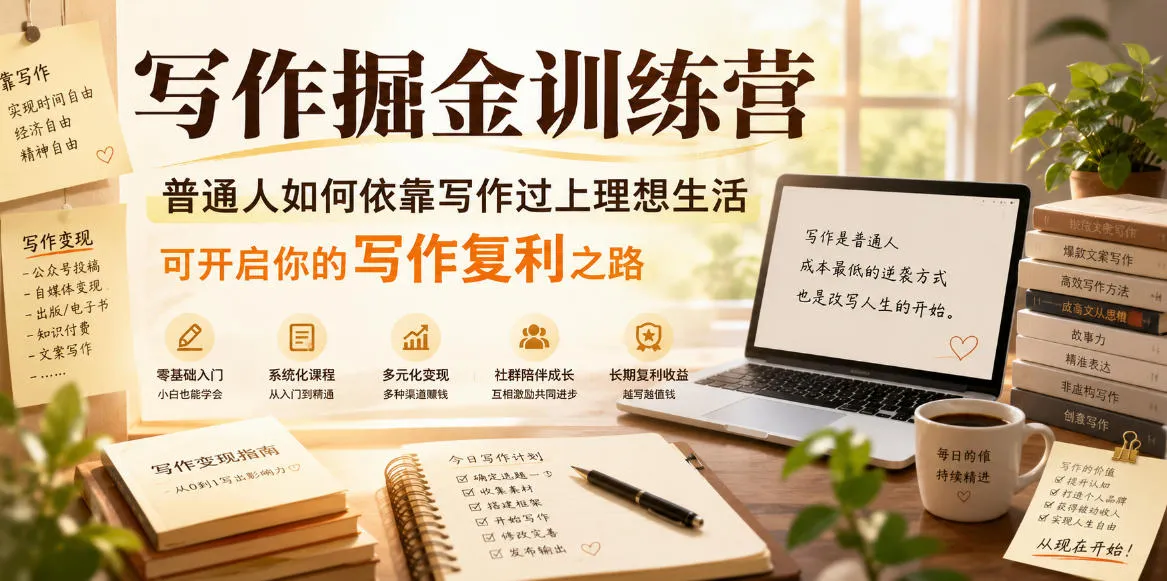 写作掘金训练营，普通人如何依靠写作过上理想生活，可开启你的写作复利之路（更新6月）-副业吧