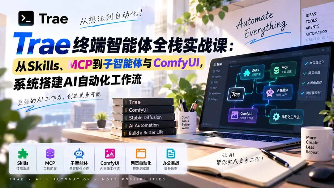 Trae终端智能体全栈实战课:从Skills、MCP到子智能体与ComfyUI,系统搭建AI自动化工作流-副业吧