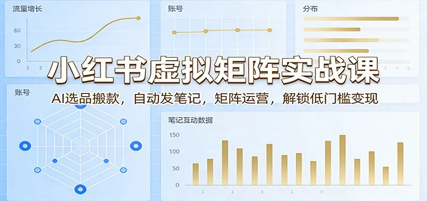 小红书虚拟矩阵实战课：AI选品搬款，自动发笔记，矩阵运营，解锁低门槛变现-副业吧