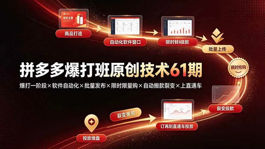 (19427期)拼多多爆打班原创技术61期:爆打一阶段×软件自动化×批量发布×限时限量购×自动搬款裂变×上直通车-副业吧 (19427期)拼多多爆打班原创技术61期:爆打一阶段×软件自动化×批量发布×限时限量购×自动搬款裂变×上直通车-副业吧