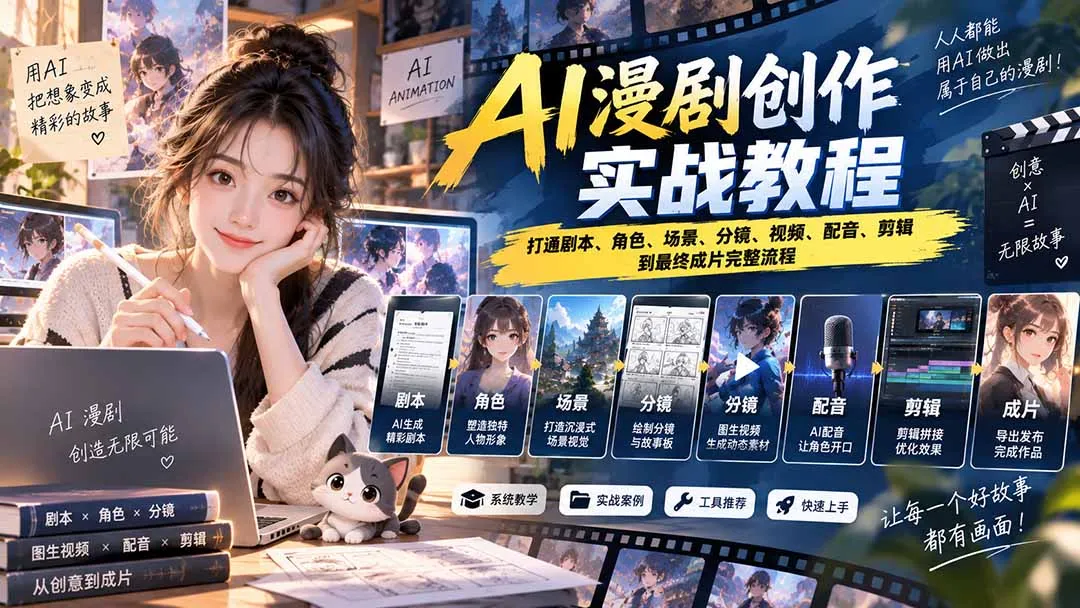2026 AI漫剧创作实战教程：打通剧本、角色、场景、分镜、视频、配音、剪辑到最终成片完整流程-副业吧