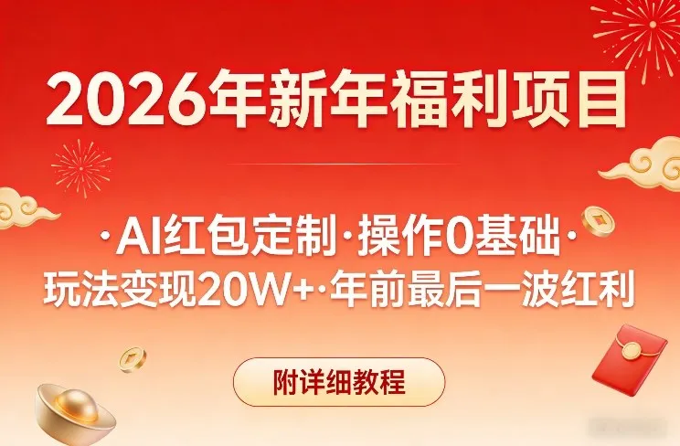 新年福利项目，AI红包定制，操作0基础，玩法变现20W+年前最后一波红利，附详细教程-副业吧