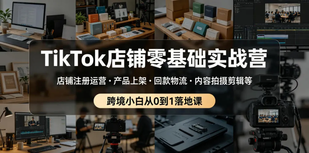 TikTok店铺零基础实战营,店铺注册运营・产品上架・回款物流・内容拍摄剪辑等 ,跨境小白从0到1落地课-副业吧