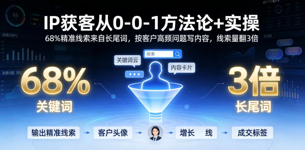 IP获客从0-1方法论+实操,68%精准线索来自长尾词,按客户高频问题写内容,线索量翻3倍-副业吧