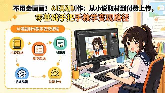 【精】不用会画画!AI漫剧制作:从小说取材到付费上传,零基础手把手教学变现路径-副业吧