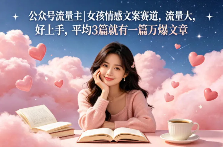 公众号流量主女孩情感文案赛道，流量大，好上手，平均3篇就有一篇万爆文章-副业吧