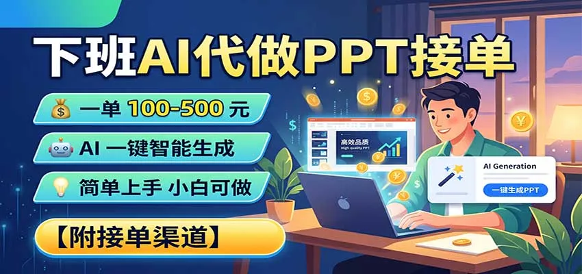 下班AI代做PPT接单，一单100-500，AI一键生成，小白也能做，附接单渠道-副业吧
