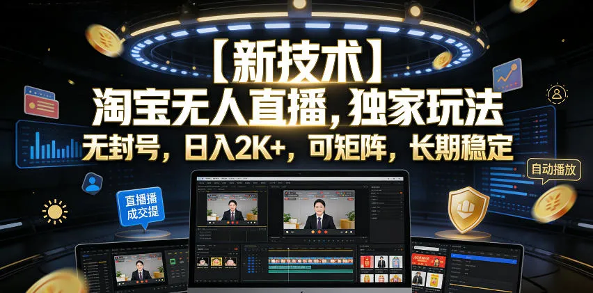【新技术】淘宝无人直播,独家玩法,无封号,日入2K+,可矩阵,长期稳定【揭秘】-副业吧