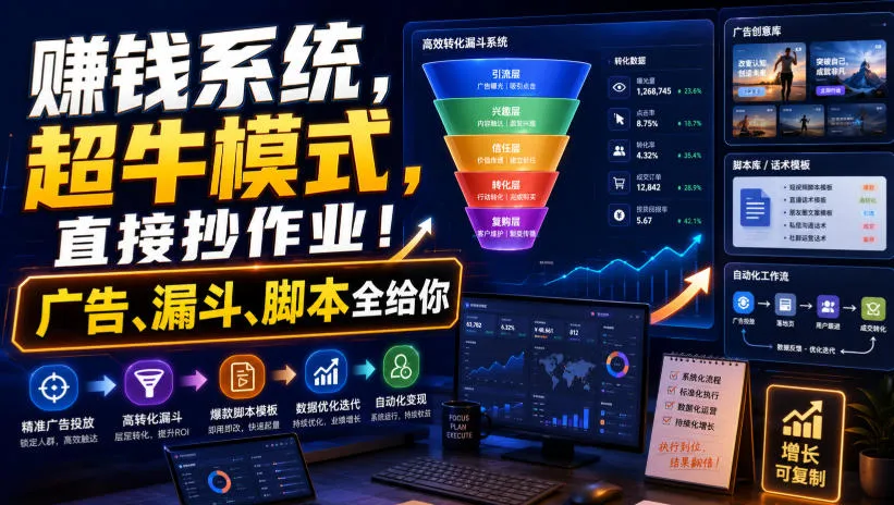 賺钱系统,超牛模式,直接抄作业!广告、漏斗、脚本全给你【原创双语字幕】-副业吧