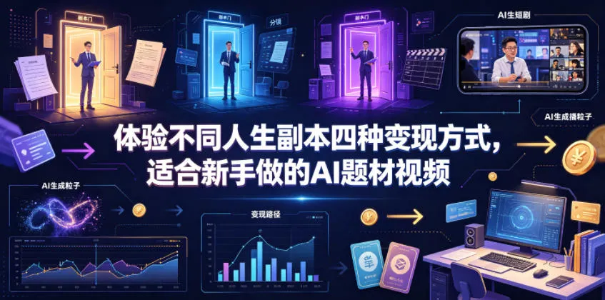 体验不同人生副本四种变现方式,适合新手做的AI题材视频-副业吧