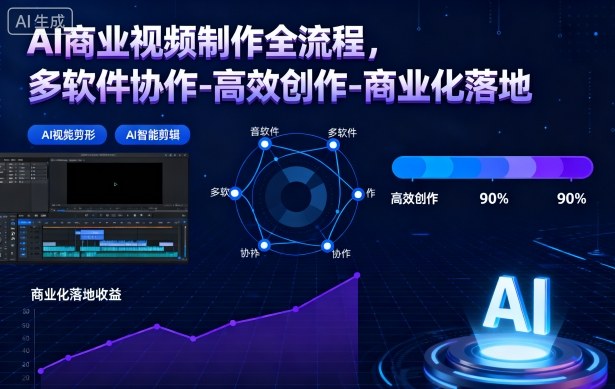 AI商业视频制作全流程，多软件协作-高效创作-商业化落地-副业吧