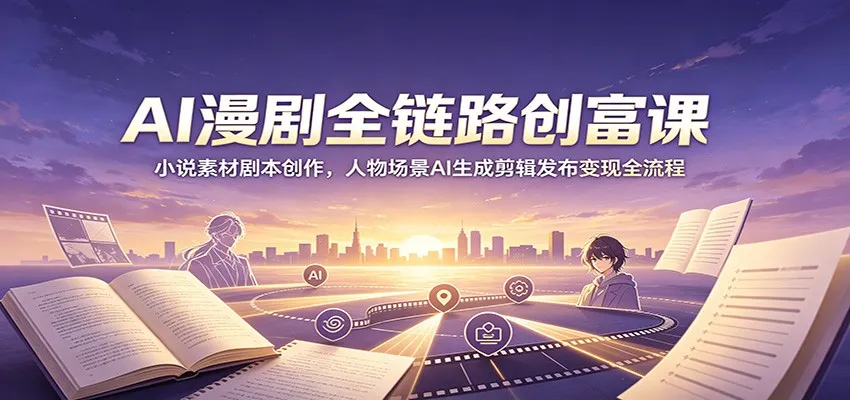 AI漫剧全链路创富课:小说素材剧本创作,人物场景AI生成剪辑发布变现全流程-副业吧