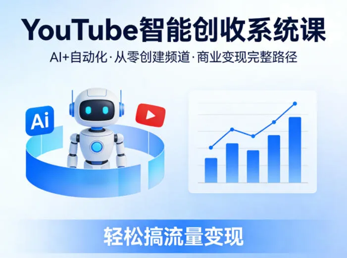 YouTube智能创收系统课，AI+自动化，从零创建YouTube频道并实现商业变现的完整路径，轻松搞流量变现-副业吧