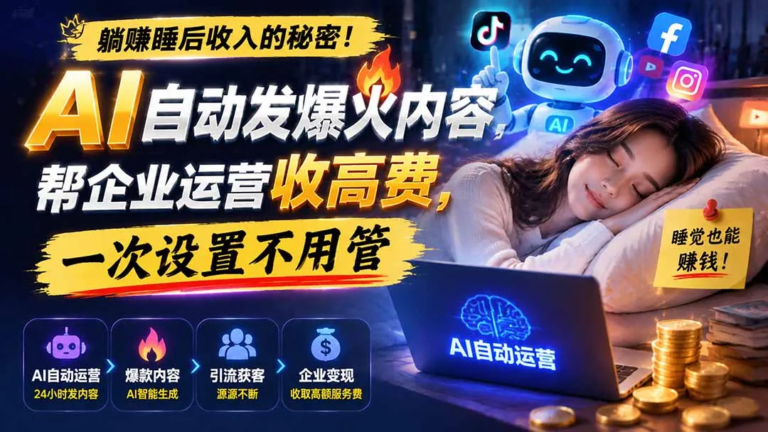 躺赚睡后收入的秘密!AI 自动发爆火内容,帮企业运营收高费,一次设置不用管【原创双语字幕】-副业吧