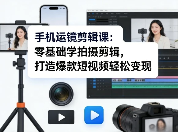 【精】手机运镜剪辑课：零基础学拍摄剪辑，打造爆款短视频轻松变现-副业吧