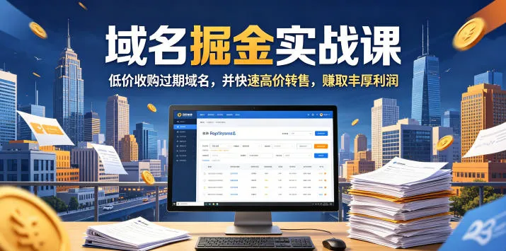 域名交易掘金实战课,低价收购过期域名,并快速高价转售,賺取丰厚利润【原创双语字幕】-副业吧