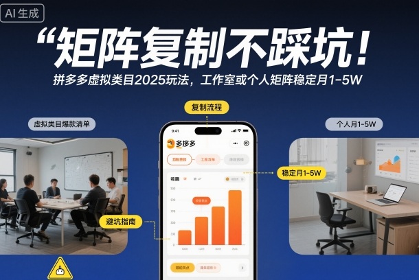 矩阵复制不踩坑!拼多多虚拟类目2025玩法,工作室或者个人矩阵稳定月1-5W【揭秘】-副业吧