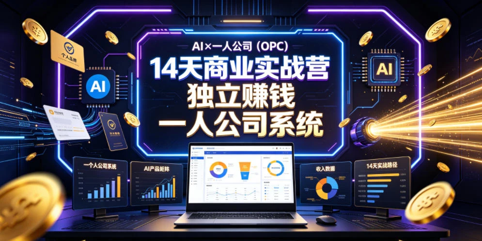 【精】AI×一人公司(OPC)14天商业实战营,用AI帮你搭建一个属于你自己的、能独立賺钱的一人公司系统-副业吧