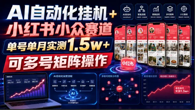 AI自动化挂G+小红书小众赛道，单号单月实测1.5w+，可多号矩阵操作【揭秘】-副业吧
