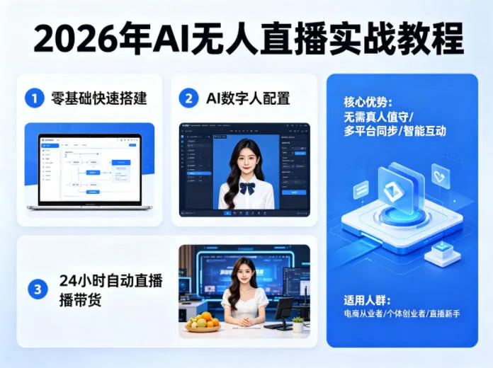 2026年AI无人直播实战教程,零基础也能快速搭建AI数字人无人直播间,实现24小时自动直播带货-副业吧