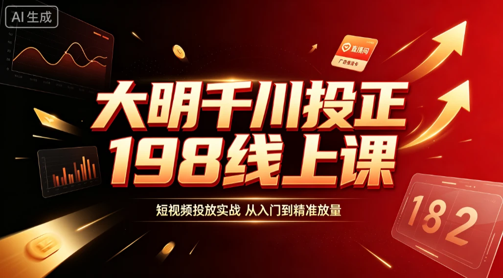 【精】大明千川投正198线上课,短视频投放实战,从入门到精准放量-副业吧