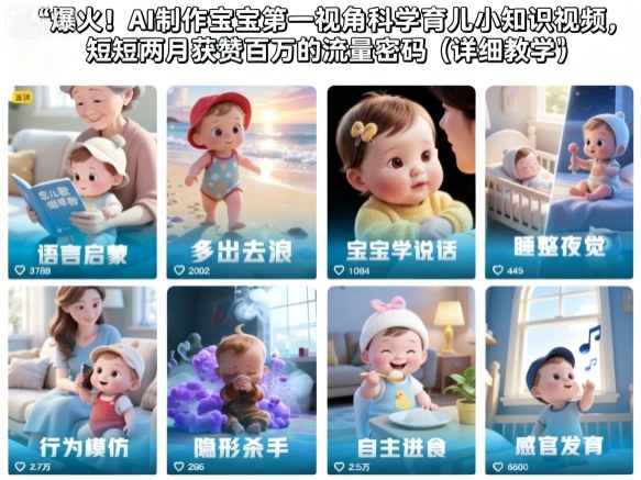 爆火!AI制作宝宝第一视角科学育儿小知识视频,短短两月获赞百万的流量密码(详细教学)-副业吧