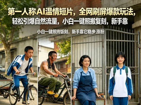 第一人称AI温情短片,全网刷屏爆款玩法,轻松引爆自然流量,小白一键照搬复刻,新手靠它稳步涨粉-副业吧