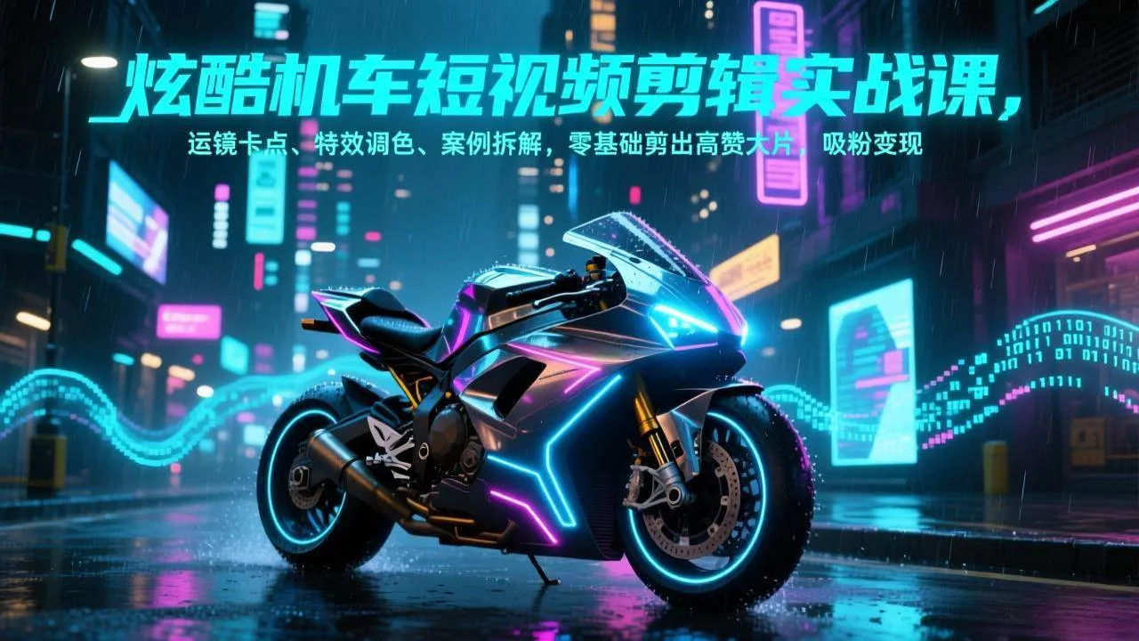 （17304期）炫酷机车短视频剪辑实战课，运镜卡点、特效调色、案例拆解，零基础剪出高赞大片，吸粉变现-副业吧