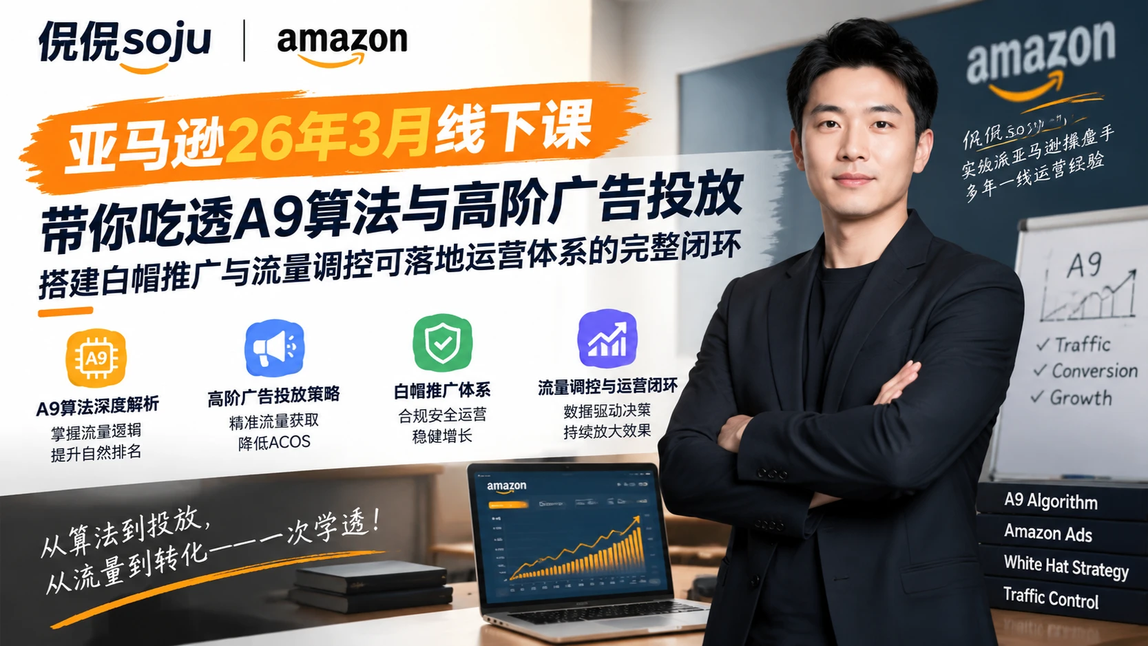 【精】侃侃soju亚马逊26年3月线下课,带你吃透A9算法与高阶广告投放,搭建白帽推广与流量调控可落地运营体系的完整闭环-副业吧