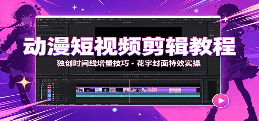动漫短视频剪辑教程:独创时间线增量技巧,花字封面特效实操-副业吧