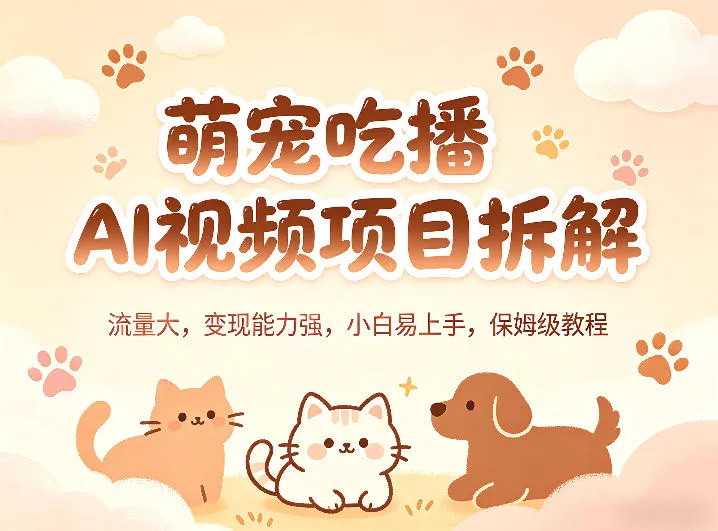 萌宠吃播AI视频项目拆解，流量大，变现能力强，小白易上手，保姆级教程-副业吧