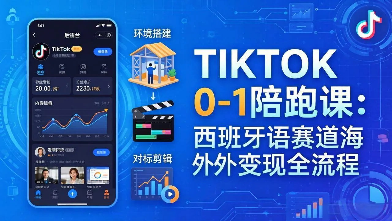 (17908期)TIKTOK 0-1 陪跑课:从环境搭建到刷对标剪辑,西班牙语赛道海外变现全流程-副业吧