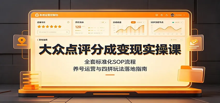 大众点评分成变现实操课：全套标准化SOP流程，养号运营与四拼玩法落地指南-副业吧