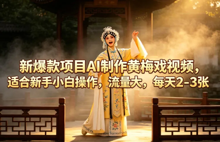 新爆款项目AI制作黄梅戏视频，适合新手小白操作，流量大，每天2-3张-副业吧