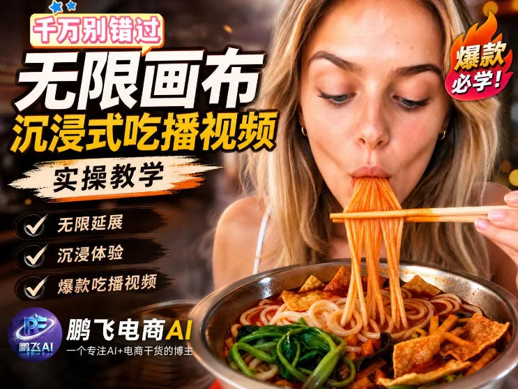 保姆级教程｜用AI无线画布做沉浸式吃播，3步直接出片，无线画布工作流，操作简单好上手-副业吧