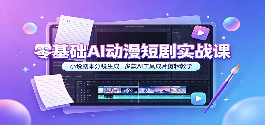 零基础AI动漫短剧实战课:小说剧本分镜生成,多款AI工具成片剪辑教学-副业吧