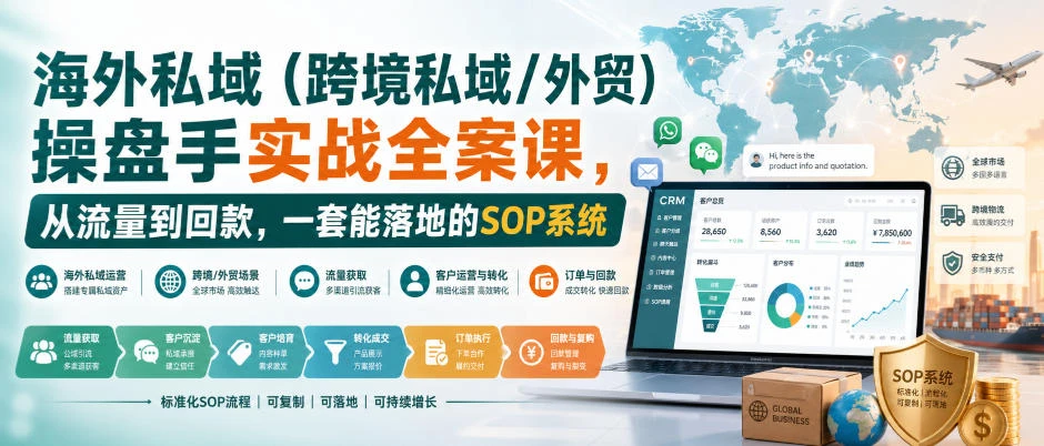 【精】海外私域(跨境私域/外贸)操盘手实战全案课,从流量到回款,一套能落地的SOP系统-副业吧
