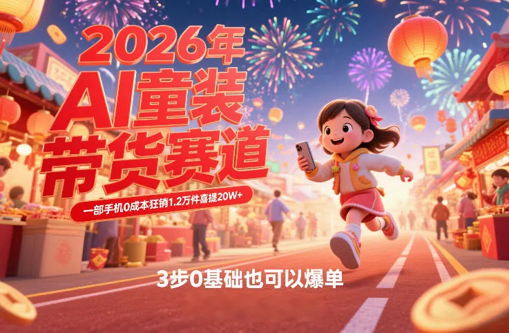 AI童装新春带货赛道，一部手机0成本狂销1.2万件喜提20W+，3步0基础也可以爆单-副业吧