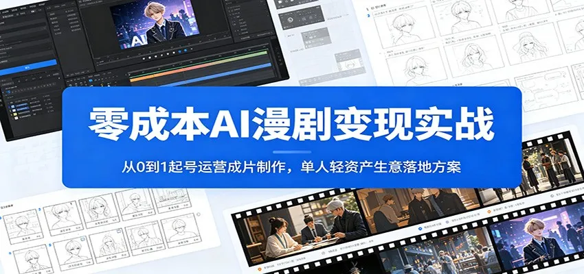 零成本AI漫剧变现实战：从0到1起号运营成片制作，单人轻资产生意落地方案-副业吧