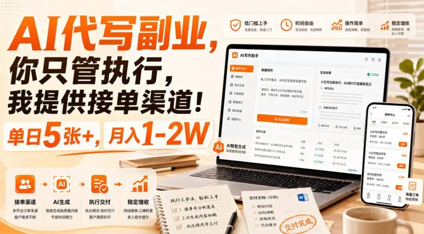 AI代写副业,你只管执行,我提供接单渠道!单日5张+,月入1-2W【揭秘】-副业吧