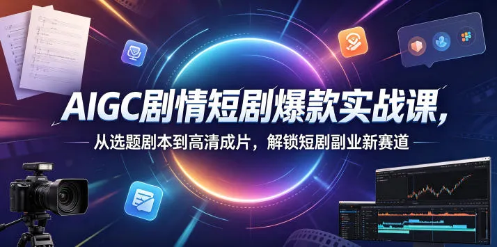 AIGC剧情短剧爆款实战课,从选题剧本到高清成片,解锁短剧副业新赛道-副业吧