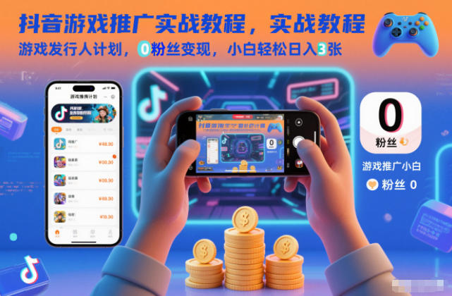 抖音游戏推广实战教程,游戏发行人计划,0粉丝变现,小白轻松日入3张-副业吧