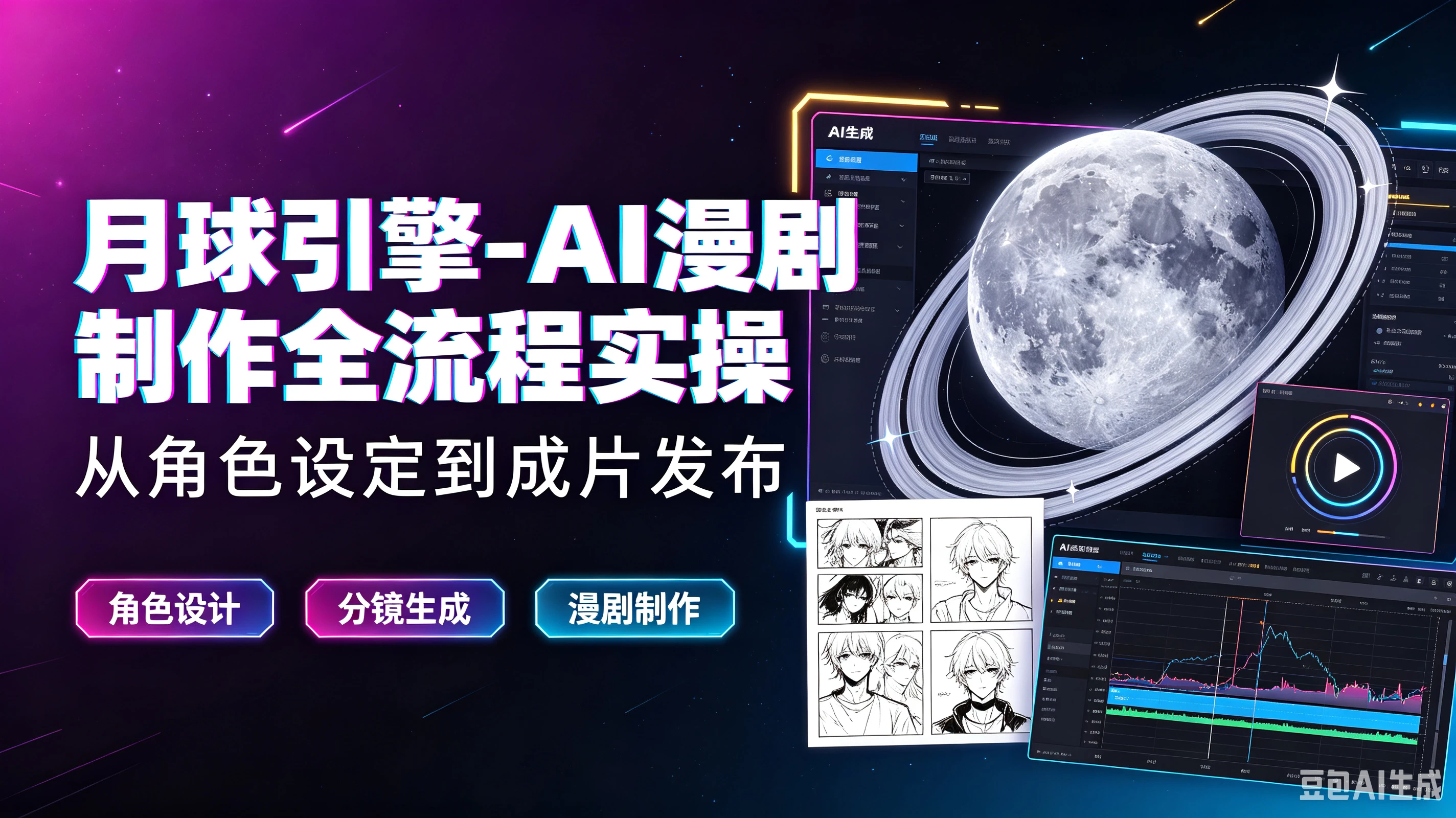 【精】月球引擎-AI漫剧制作全流程实操从角色设定到成片发布，角色设计、分镜生成、漫剧制作-副业吧