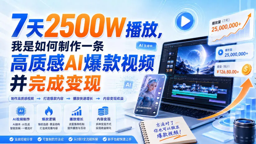 7天2500W播放,我是如何制作一条高质感AI爆款视频并完成变现-副业吧
