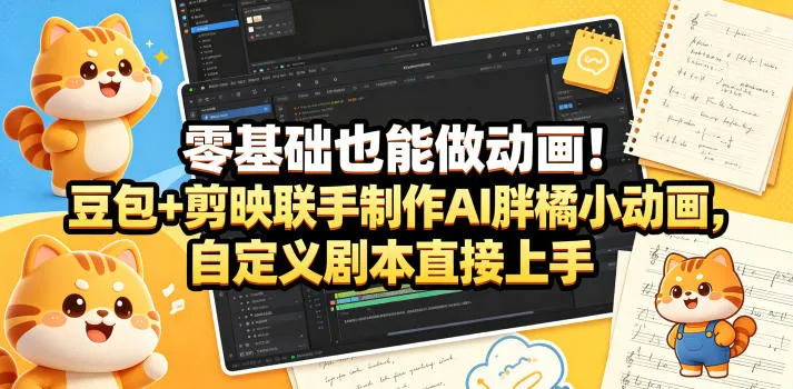零基础也能做动画!豆包+剪映联手制作AI胖橘小动画,自定义剧本直接上手-副业吧