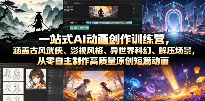 一站式AI动画创作训练营,涵盖古风武侠、影视风格、异世界科幻、解压场景,从零自主制作高质量原创短篇动画-副业吧